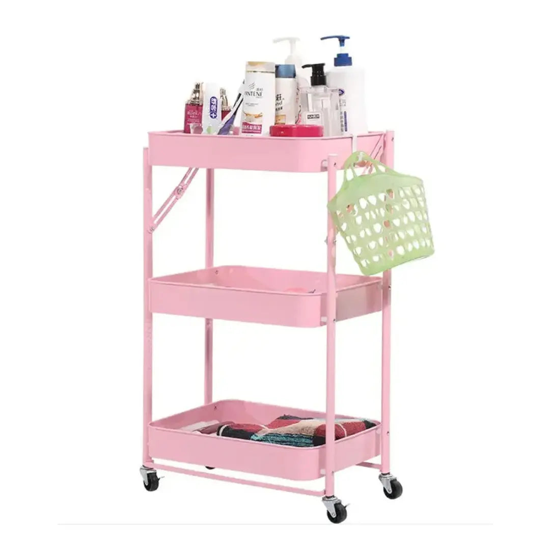 Carrito Organizador de Metal Plegable Color Rosado