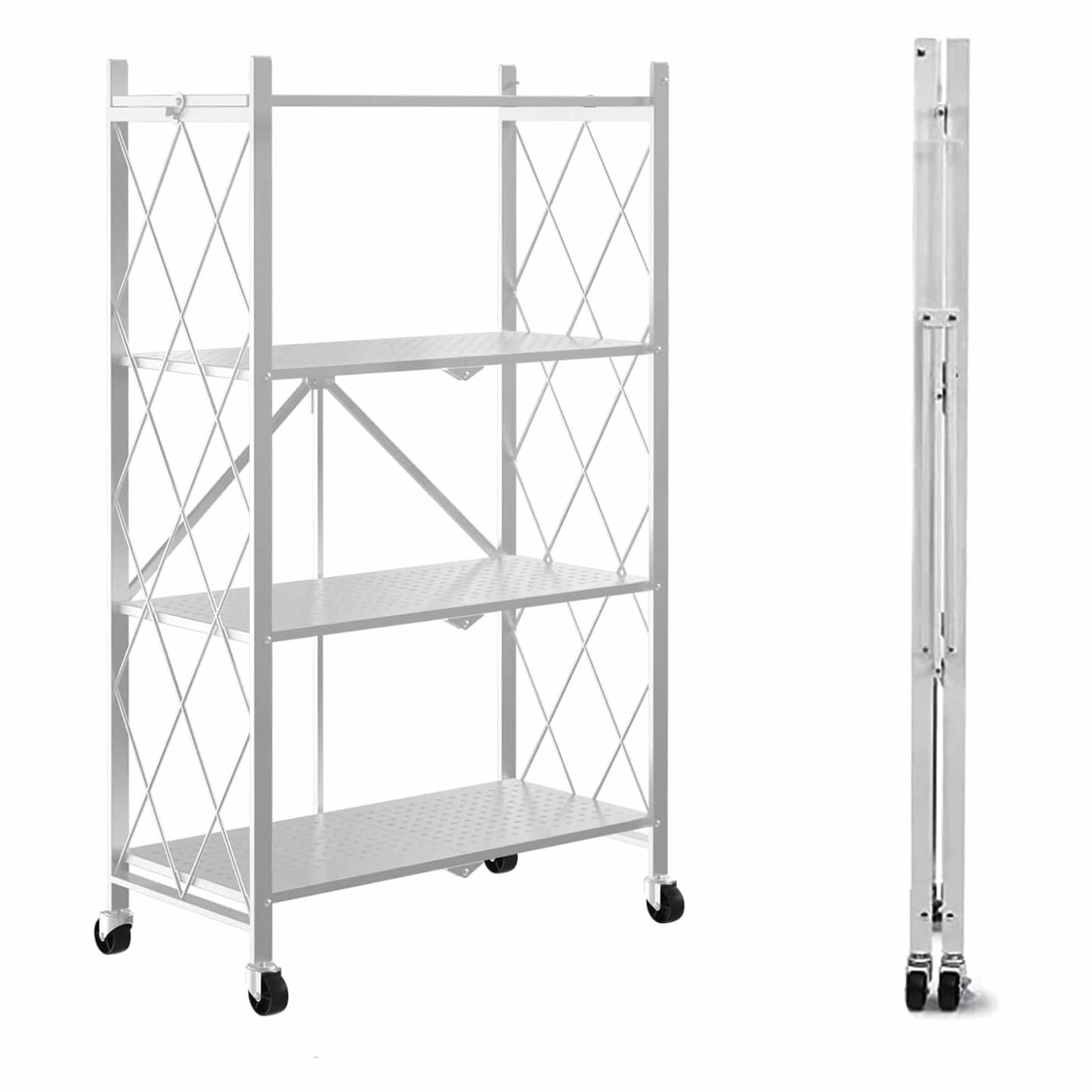 Estante Organizador Plegable de Metal Color Blanco de 4 Niveles