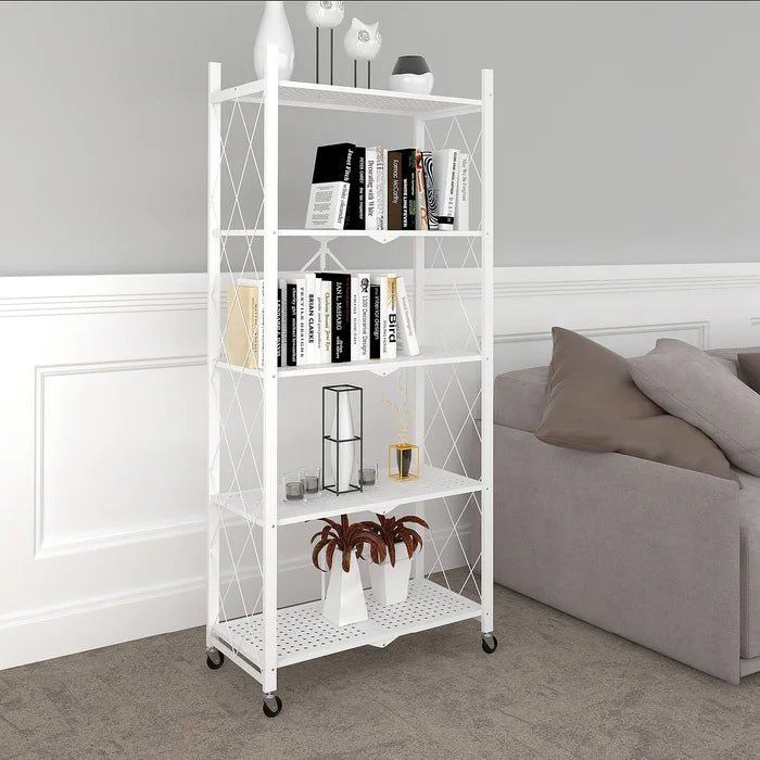 Estante Organizador Plegable de Metal Color Blanco de 5 Niveles