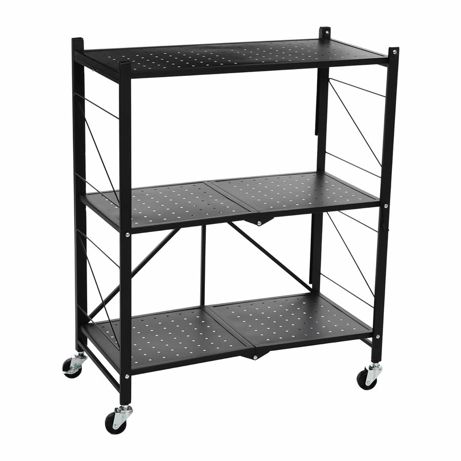 Estante Organizador Plegable de Metal Color Negro de 3 Niveles