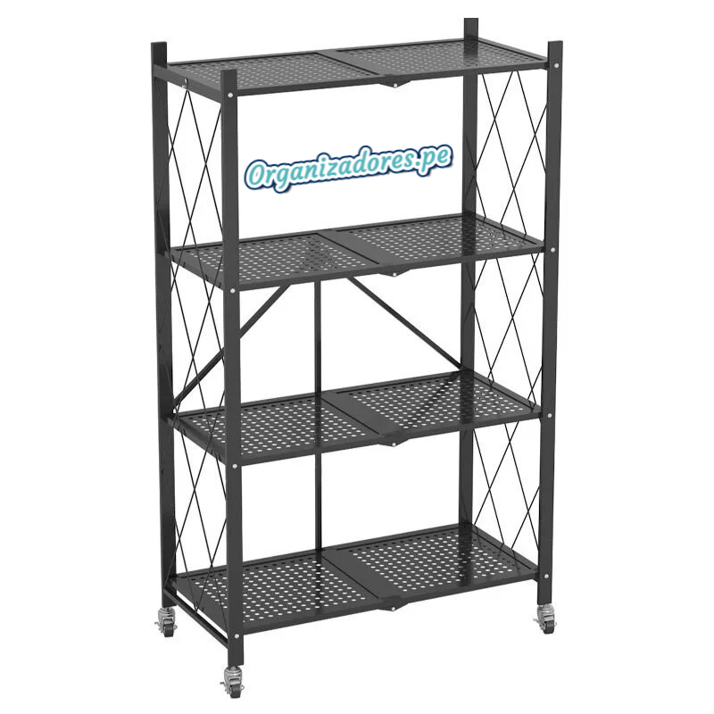 Estante Organizador Plegable de Metal Color Negro y 4 Niveles