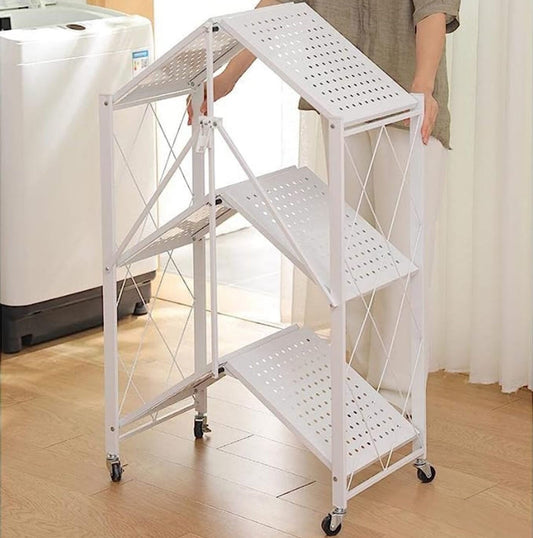 Estante Organizador Plegable de Metal Color Blanco de 3 Niveles