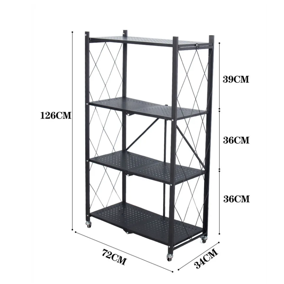 Estante Organizador Plegable de Metal Color Negro y 4 Niveles