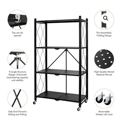 Estante de Metal Plegable Color Negro de 4 Niveles