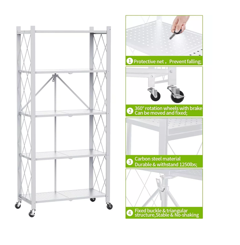 Estante Organizador Plegable de Metal Color Blanco de 5 Niveles