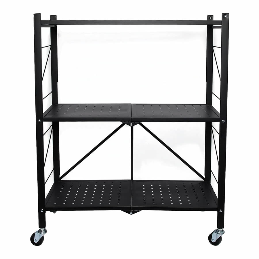 Estante Organizador Plegable de Metal Color Negro de 3 Niveles