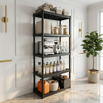 Estante organizador Truper 19943 de 5 repisas fabricado en polipropileno de alta resistencia.