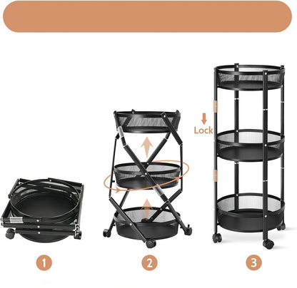 Carrito Plegable Redondo 3 Niveles: Practicidad y Ahorro de Espacio en un Solo Producto