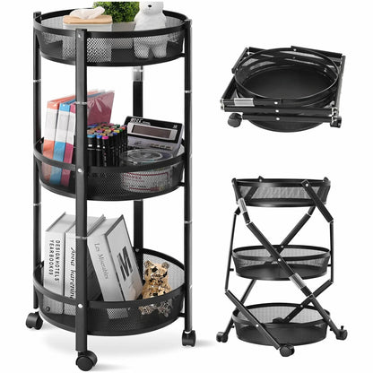 Carrito Plegable Redondo 3 Niveles: Practicidad y Ahorro de Espacio en un Solo Producto