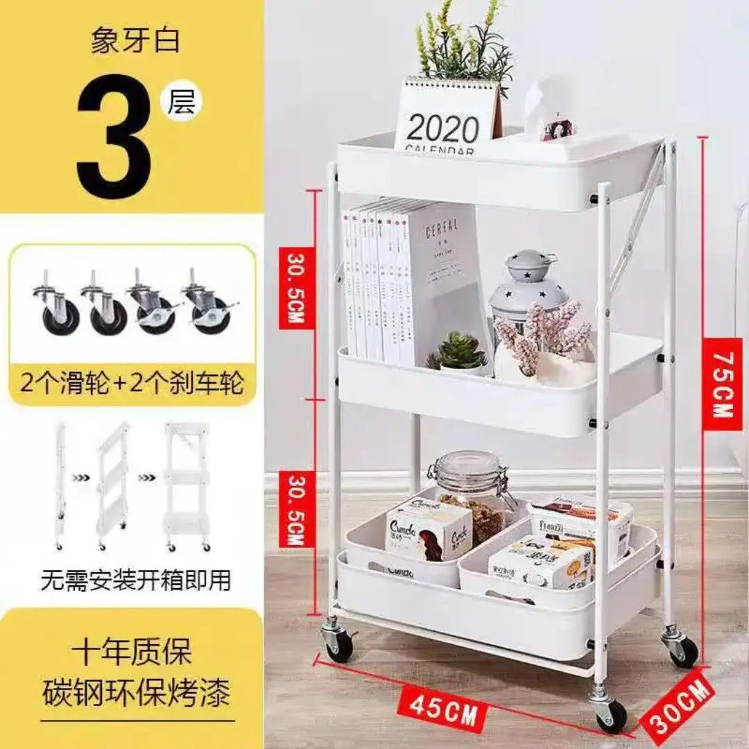 Carrito Organizador de Metal Plegable Color Blanco