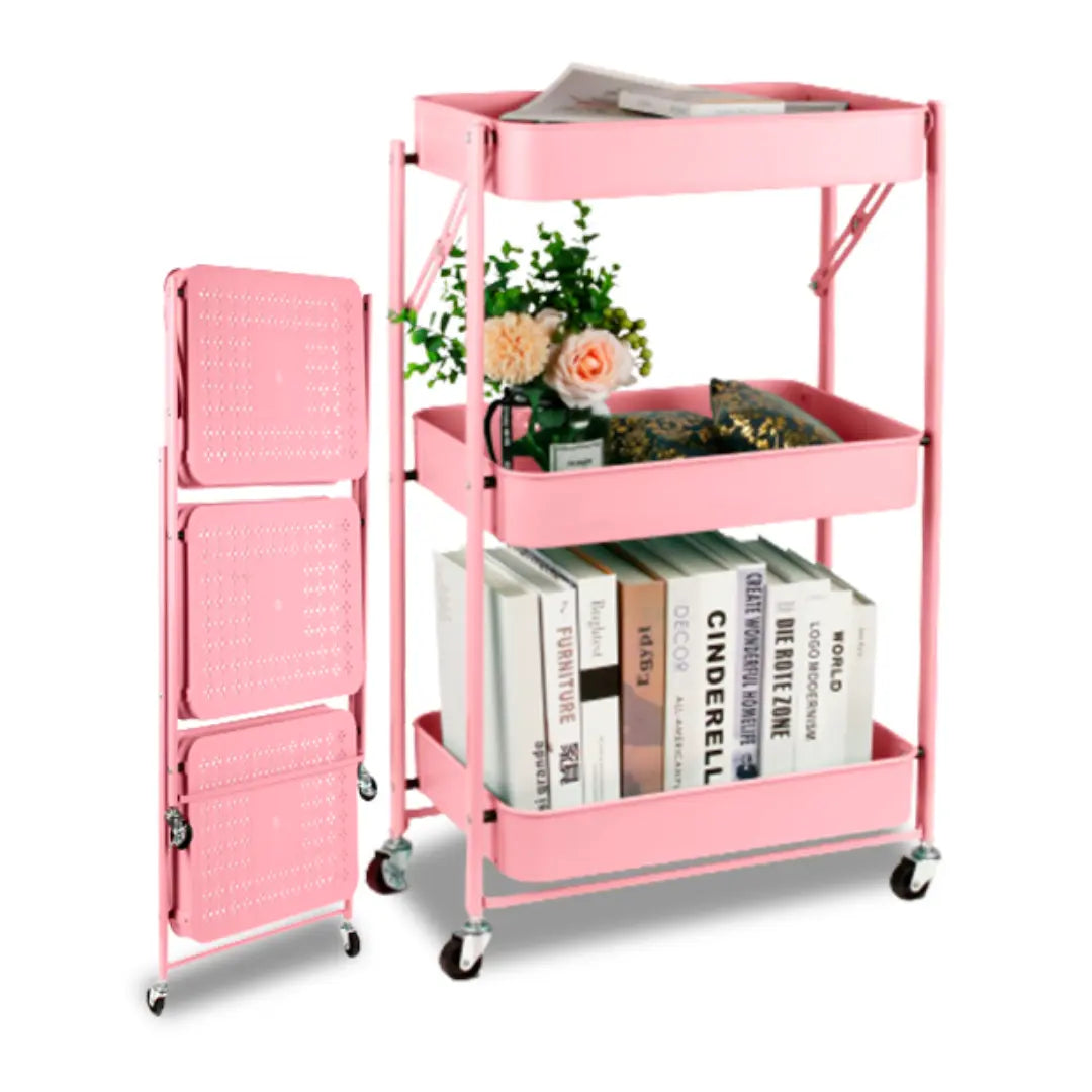 Carrito Organizador de Metal Plegable Color Rosado