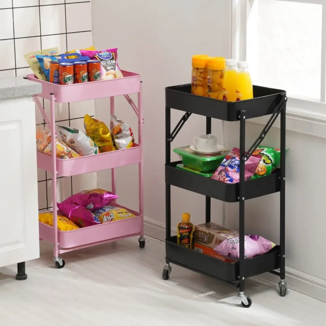 Carrito Organizador de Metal Plegable Color Rosado