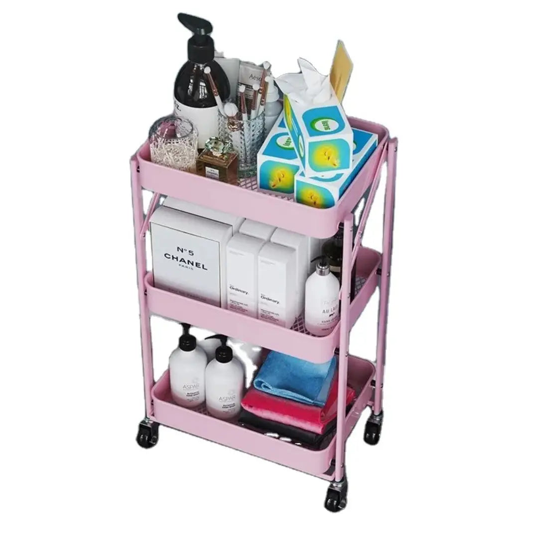 Carrito Organizador de Metal Plegable Color Rosado