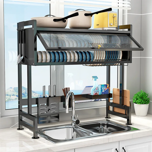 Escurridor de Platos con Tapa Color Negro 85cm