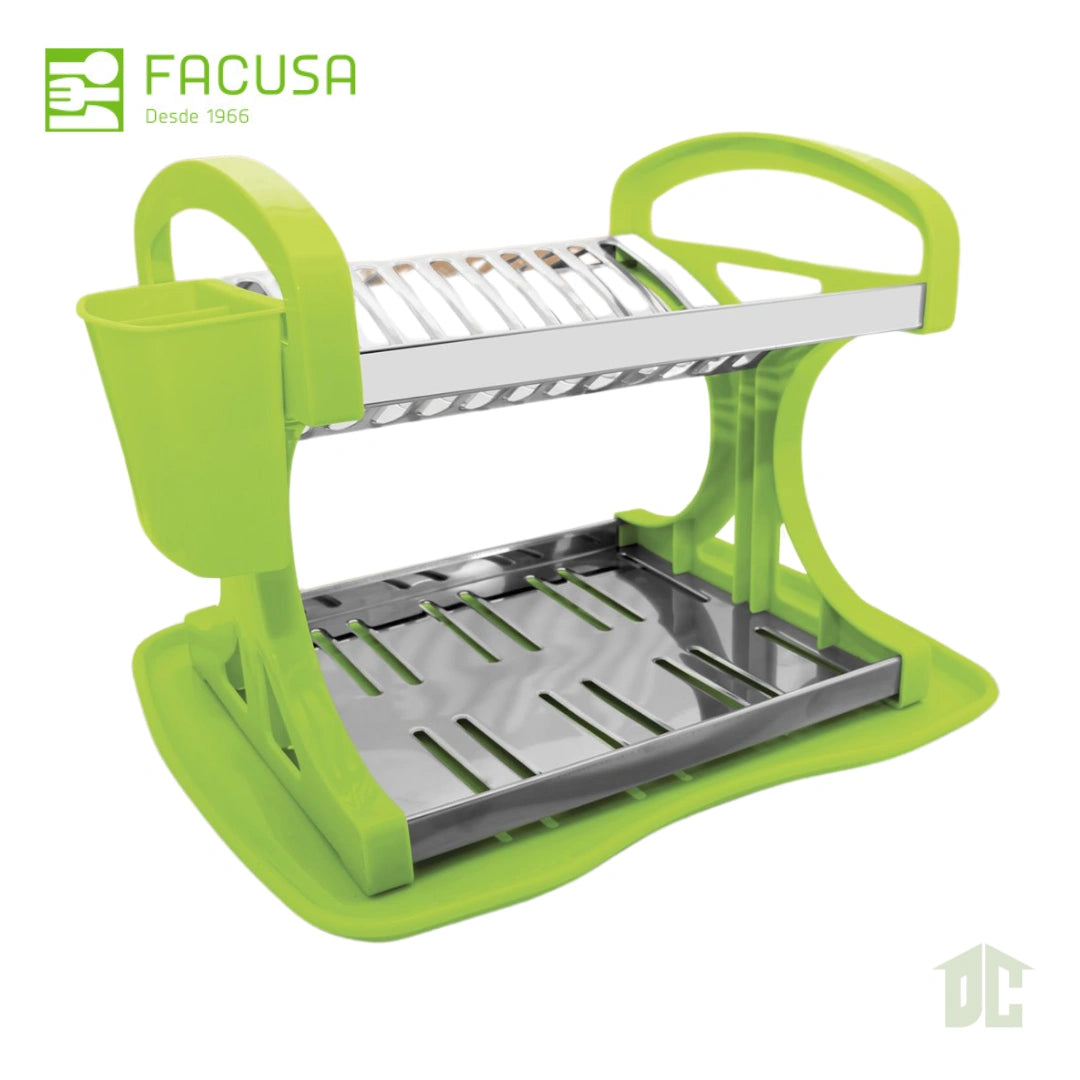 Escurridor de Platos de Acero Inoxidable con Base de Plástico Marca Facusa Modelo Múltiple Color Verde