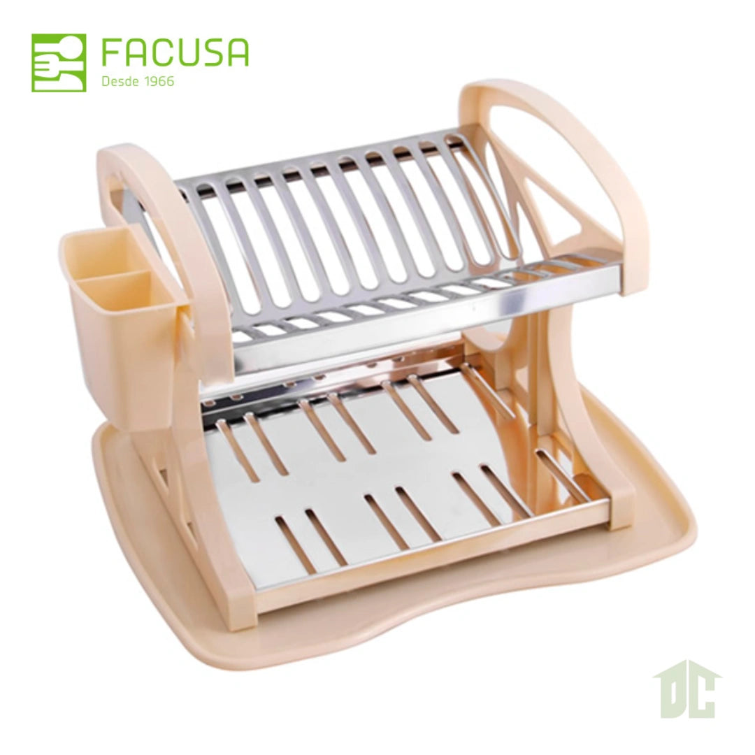 Escurridor de Platos de Acero Inoxidable con Base de Plástico Marca Facusa Modelo Múltiple Color Crema