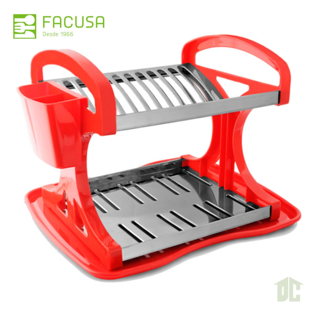 Escurridor de Platos de Acero Inoxidable con Base de Plástico Marca Facusa Modelo Múltiple Color Rojo