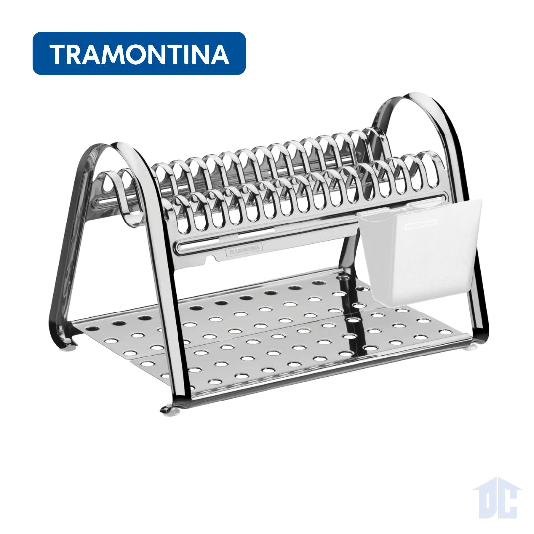 Escurridor de Platos de Acero Inoxidable con Porta Cubiertos Blanco Marca Tramontina