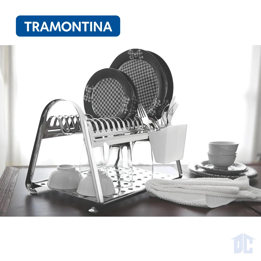 Escurridor de Platos de Acero Inoxidable con Porta Cubiertos Blanco Marca Tramontina