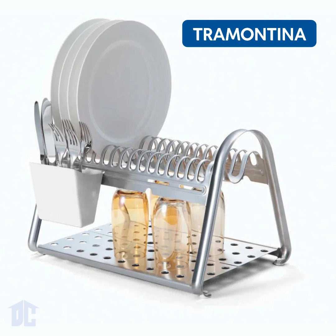 Escurridor de Platos de Acero Inoxidable con Porta Cubiertos Blanco Marca Tramontina