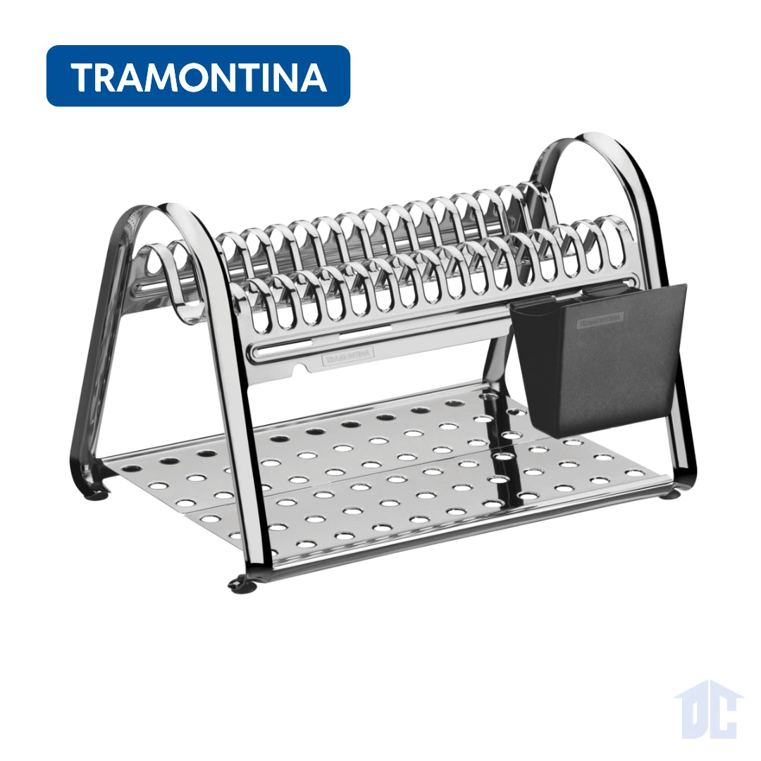 Escurridor de Platos de Acero Inoxidable con Porta Cubiertos Negro Marca Tramontina