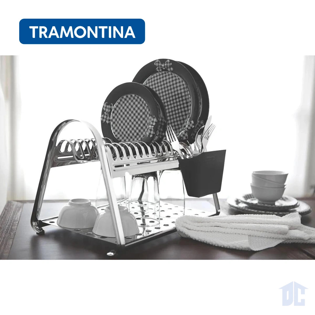 Escurridor de Platos de Acero Inoxidable con Porta Cubiertos Negro Marca Tramontina