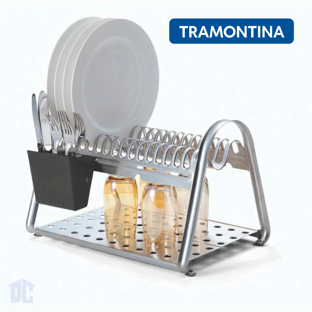 Escurridor de Platos de Acero Inoxidable con Porta Cubiertos Negro Marca Tramontina