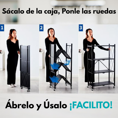 Estante de Metal Plegable Color Negro de 4 Niveles