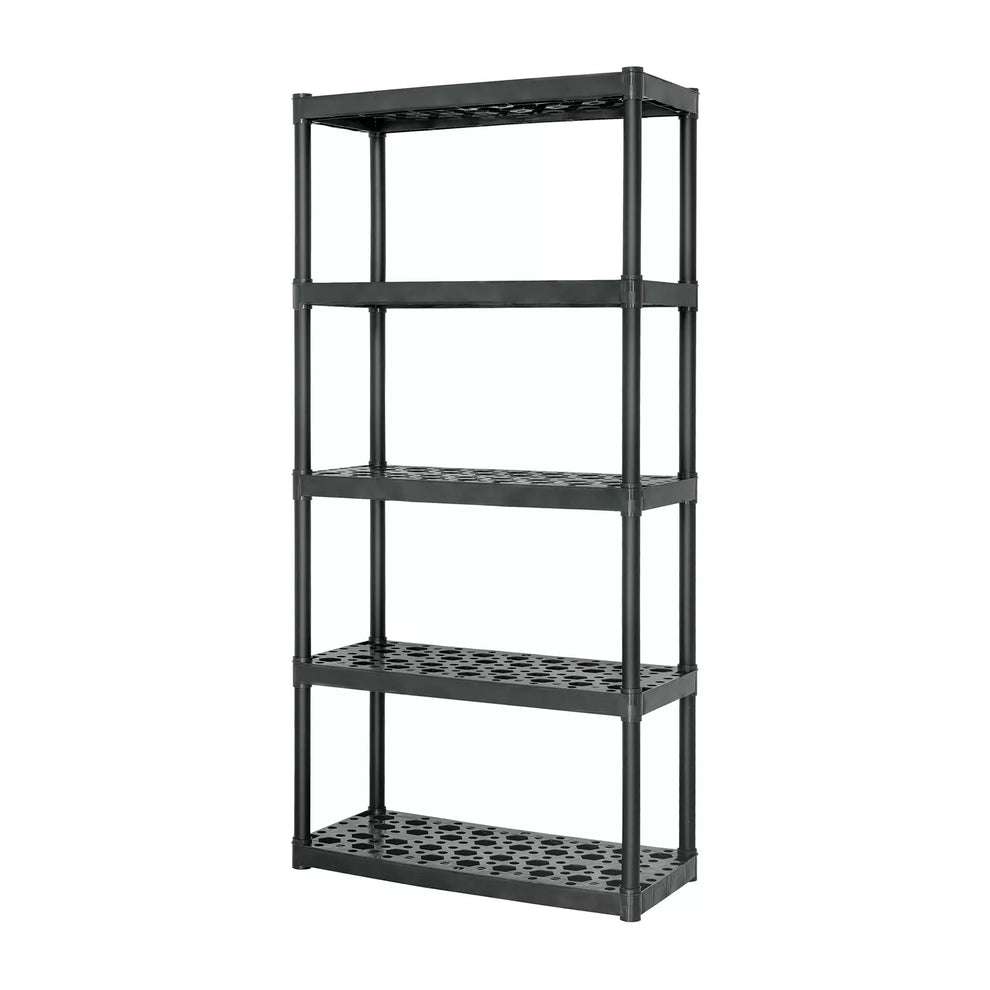 Estante de plástico de 5 repisas Truper 19943 armado y vacío.